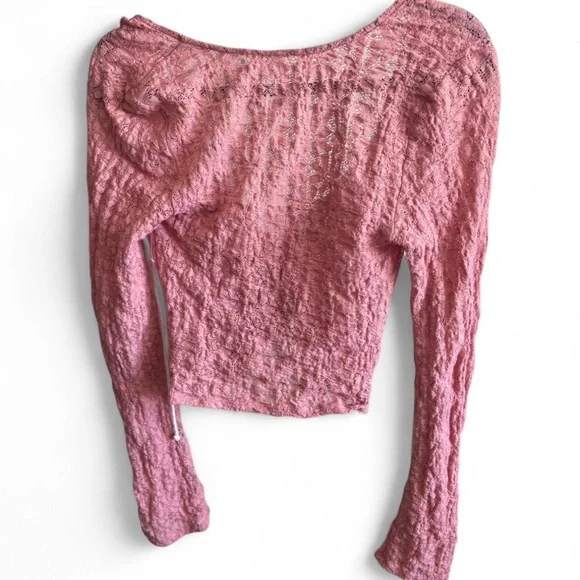 Free People Pink Bell Sleeve Crop Blouse - Picture 4 of 5